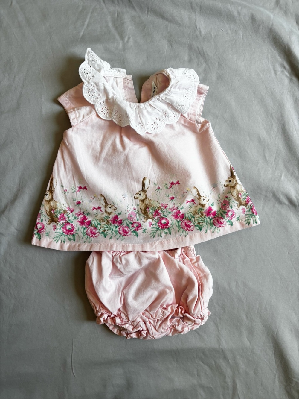 Janie & Jack Baby Pink Bunny Floral Dress & Bloomers - 6M